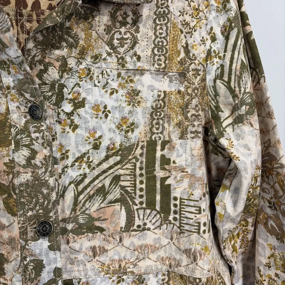 Pilcro Anthropologie The Fielder Mixed Media Distressed Patchwork Shacket Sz S